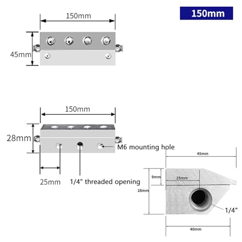 Soplador de cuchillos de aire, hoja de aleación de aluminio, longitud 150-600 mm, rosca interna de 1/4, espacio de salida de 0,05 mm, ideal para uso en línea de producción