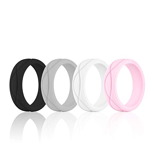 SANXIULY Womens Silicone Ring&Rubber Wedding Bands for Workout and Sports Width 5mm Pack of 4 Size 7