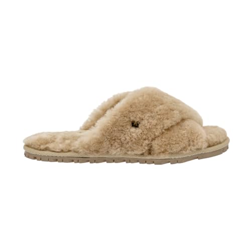 Vanuba Handgemacht Lammfell Hausschuhe Damen Slippers - Hauspantoffeln - Kuschel Pantoffeln Damen Plüsch Pantoletten - Flache Slippers für Drinnen 40 Beige