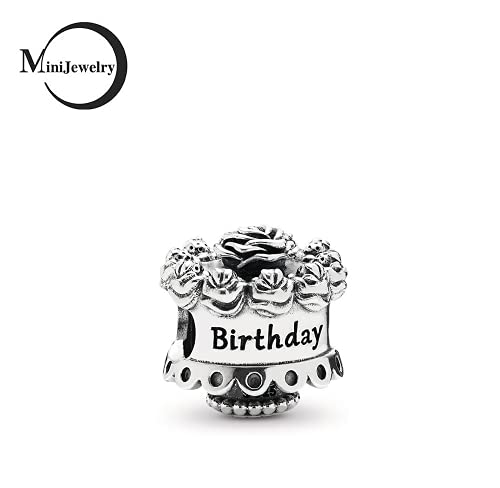 Birthday Cake Charm Compatible with Pandora Charms Bracelets Happy Bday Cake Celebration Rose Flowers Sterling Silver3