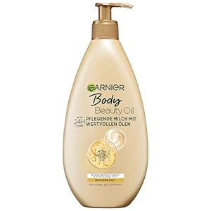 Garnier nährende Öl Milch/Körper Öl mit 4 wertvollen Ölen: Argan, Macadamia, Mandel, Rose, für trockene Haut- fettet nicht, klebt nicht, Oil Beauty, 1er Pack – 400ml