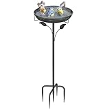 WELDUN Vogeltränke Vogelbad 30CM, Futter Schale Stehend für Draußen Garten, Metall Vogelbecken Wassertränke für Wildvögel, Vogeltränke Winterfest Futter Wasserschale, Grün