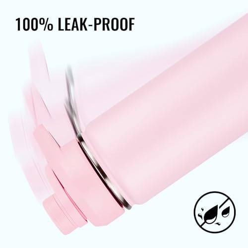 Image of Fijinhom Insulated Water Bottle with Handle, 304 Stainless Steel Water Bottles with Wide Mouth, Double Wall Vacuum Sports Water Bottle, BPA Free, Keep Cold and Hot, 18 Ounces, Pink