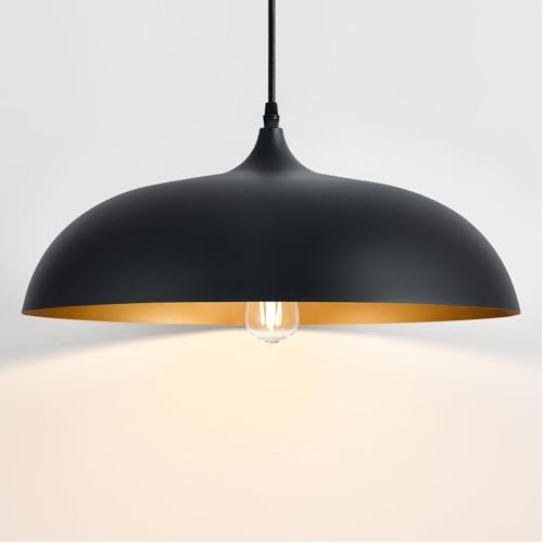 DOTCN 17.8' Large Oversized Pendant Light Black and Gold Iron Hanging Lamp Dimmable Adjustable for...