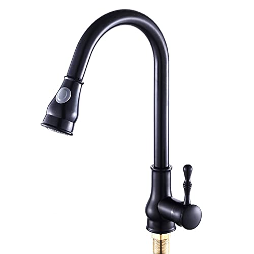 Grifo de cocina de latón macizo negro con pulverizador de alta resistencia y diseño moderno