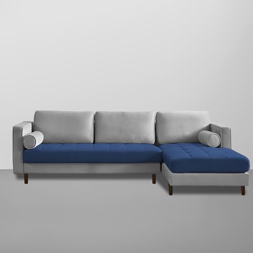 Image of Lezra RHS 4 Seater L Shape Sofa Set for Living Room (Blue Grey Fabric) Premium Fabric Sofa