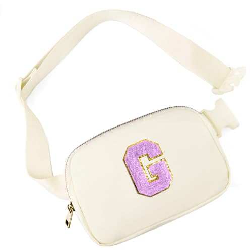 Image of Gitus Gifts for 8 9 10 11 12 Year Old Girls Belt Bag Fanny Pack Crossbody Bags with Initial Letter Patch Cute Stuff Birthday Gifts for Teen Girls Women Personalized Trend Stuff (Ivory-G)