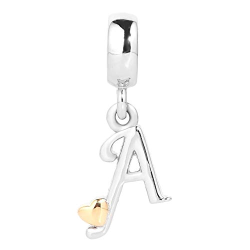 Initial A-Z Letter Charm Golden Heart Alphabet Dangle Beads for Bracelets & Necklaces (A)2