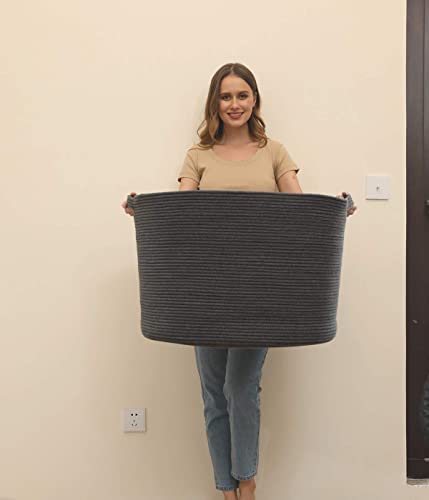Image of ALBY Newyork'Woven Laundry Hamper, Toy Storage Bin, for Blankets Clothes Toys Pillows in Living Room, Baby Nursery, Jute /Black Mix (12'' x 12'' x 8'' Large, Black)