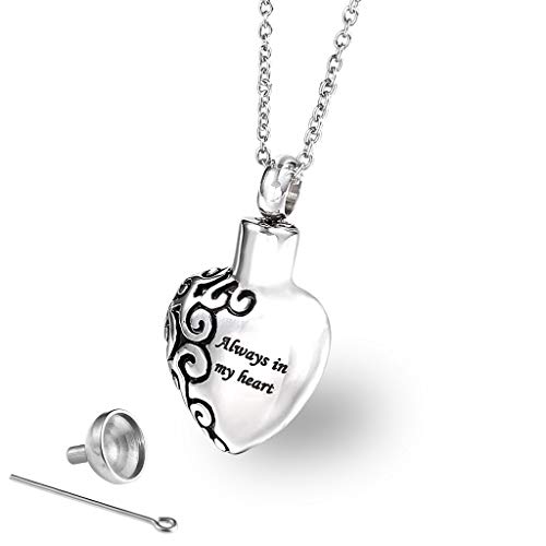 PLDDY Collier de Cendres Cendres Collier Pendentif Titane Acier Amour Bouteille de Parfum en Forme de Coeur commémoratif Animal de Compagnie Peut être Ouvert, 32x19mm (Color : Silver)