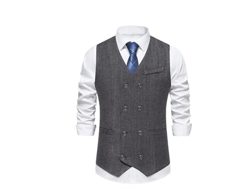 Men Suit Vest Herringbone Stripe Waistcoat Business V Neck Double Breasted Formal Party Dress Blazer Vests