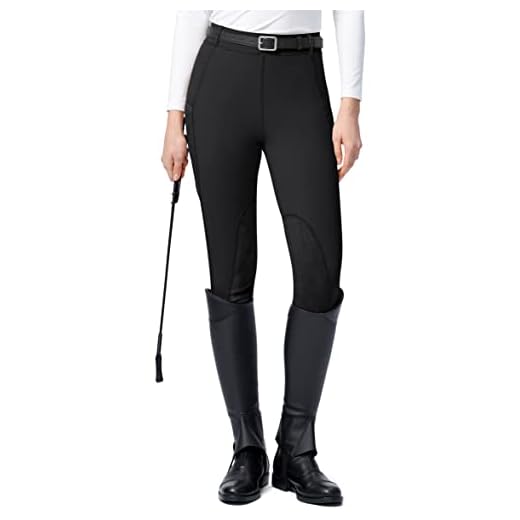 SANTINY Women's Horse Riding Pants with Zipper Pockets Knee-Patch Schooling Tights Equestrian Breeches for Women (Black_S)