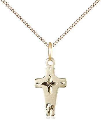 14kt Gold Filled Cross Pendant on a 13 inch Gold Filled Light Curb Chain.
