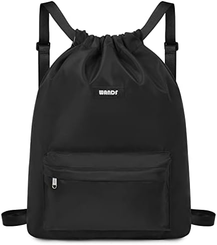 WANDF Drawstring Backpack String Bag Sackpack Cinch Water Resistant Nylon for Gym Shopping Sport Yoga (C-Black 6032)