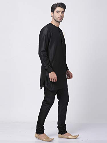Image of VASTRAMAY Men's Black Cotton Blend Kurta and Pyjama Set