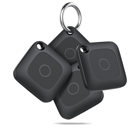 Key Finder Works with Find My App (iOS Only), Bluetooth Tracker Tag for Keys and Pets, Alarm Tracking, Replaceable Battery, 4-Pack, Black