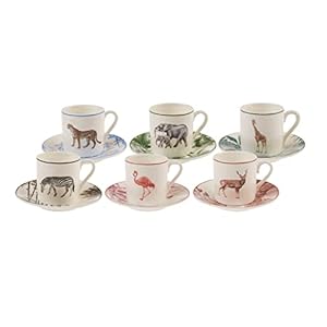 Karaca Jungle Espresso Turkish Coffee Service for 6 People, Porcelain, 12 Pcs, Multi-Purpose, 80 ml/2.7 oz for each Cup, Serving Espresso, Tea, Milk and Turkish Coffee, Turkish Traditional Coffee Mugs