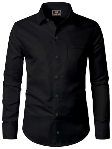 Image of BABIRUSA Men's Cotton Blend Shirt with Solid Bottom Down Long Sleeve Spread Collared Neck Regular Fit and Standard Length | Shirt for Man