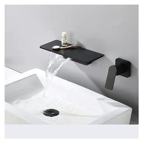 Robinet mitigeur de lavabo cascade noir et or brossé pour vasque moderne