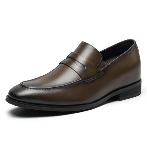 CHAMARIPA Business Casual - Zapatos para hombre con elevación interior invisible de 7 cm/8 cm (2,76/3,15 pulgadas) Oxford & Derby de piel de becerro, transpirables y ligeros, negro/marrón, tallas 38