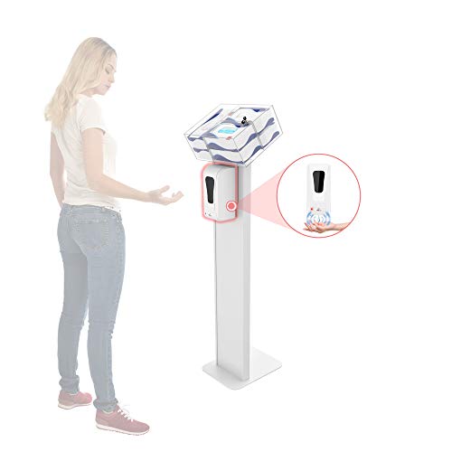 Image of CTA Digital: Premium Locking Sanitizing Station Stand with Acrylic Glove & Mask Box, Contactless Soap /Hand Sanitizer Dispenser & Graphic Card Slot for Custom Branding, White (SAN-STT2W)