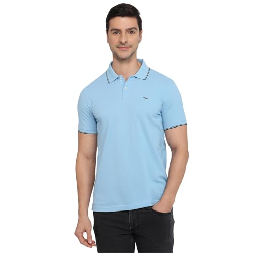 Image of Park Avenue Men Slim Fit Solid Pattern Cotton Polyester Blend Half Sleeve Polo Neck Casual T-Shirt