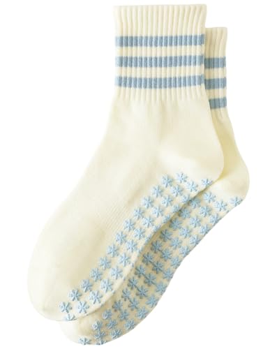 Image of Yawlsow Cute Pilates Grip Socks for Women Ruffle Frilly Yoga Socks Non Slip Cotton Crew Grippy Sock for Barre Workout