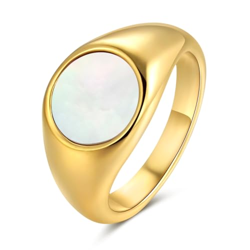 YeGieonr Bague Femme Or Acier Inoxydable - Chevaliere Doree Plaque Or 18K, Bague Empilable Elegante, Bijoux Cadeau Femme