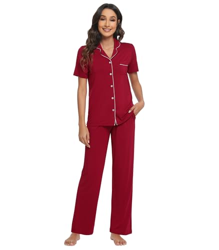 Image of WiWi Viscose from Bamboo Women's Pajamas Set Super Soft Button Down Top and Pants Sleepwear Cooling Pjs S-3X