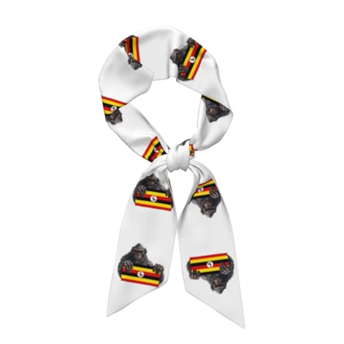 Bigfoot Hold Uganda Flag Women's Luxury Satin Silk Scarf for Hair Neck Purse - Soft Lightweight Sun Protection Bandana Accessory with Glossy Finish for Summer Handbag Decoration