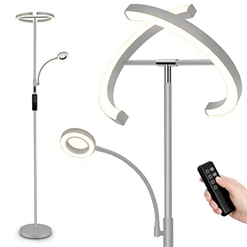 FIMEI Lampadaire avec lampe de lecture, Lampadaire sur Pied Salon, Protection Des Yeux, 4 Températures de Couleur, Infinite Dimmable, Contrôle Tactile & Télécommande(gris)