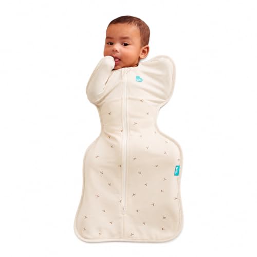 Image of Love to Dream Swaddle Up, Newborn 2.2-3.8kg, Stage 1, 1.5 TOG, Secure Fit Improves Sleep, Newborn Baby Swaddle Sack, Soft Stretch Cotton Fleece in Twigs Oatmeal, Arms Up Design for Safer Better Sleep