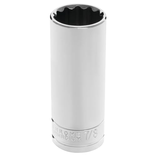 Image of Performance Tool W32628 1 /2 in. Drive 7 /8 in. 12-Point Deep Socket | Chrome vanadium steel resists corrosion. Recessed edges reduce fastener rounding. Large size stamping