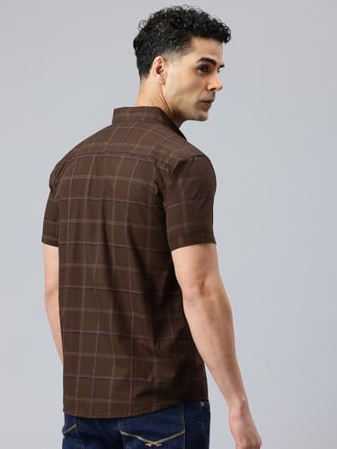 Image of Majestic Man Men Comfort Slim Fit Checked Pure Cotton Half Sleeve Casual Shirt