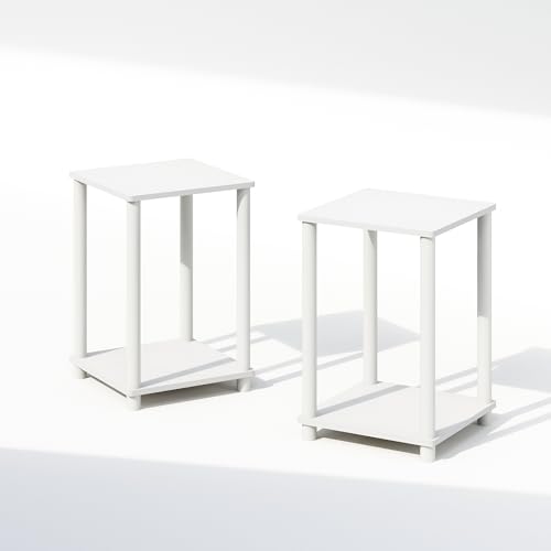 Image of Furinno Turn-N-Tube Set of 2, Book Shelf, Stackable Bookshelf, Bookcase with Easy Assembly, 13.4 x 13.4 x 20, for Living Room, Bedroom, Home Office, White /White