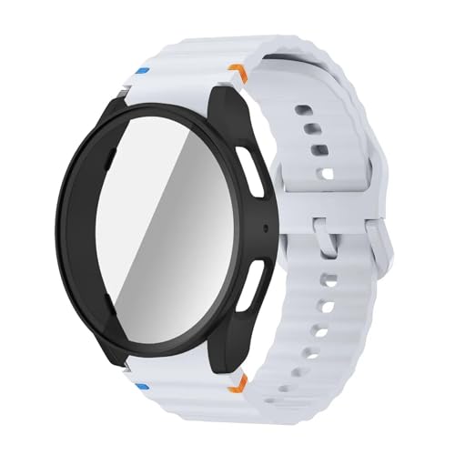 [PBETWXX] Galaxy Watch 7 40mm 44mmΉP[X+Xgbv VRoh uXbg KXXN[tB PCP[X veN^[ Jo[ op[(Silver white,Galaxy Watch 7 44