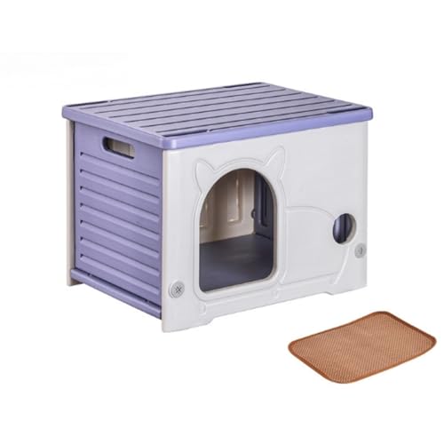 Vlfn 猫 ハウス ペットハウス 外猫ハウス キャットハウス 犬小屋 屋外 毛布付き 組み立て簡単 野良猫 避難所 猫 屋外 室内 防水 防風 換気 四季通用 組立簡単 クッション付き 54*41*38cm (パープル+クーラー)