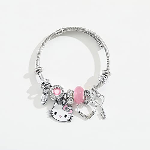 BSNRDX Hello Kitty Anime Bracelet 1 Pièce Animé Accessoires De Pendentif Animation Collier Bracelet Ensemble d'Anneaux Jeu De Rôles Accessoires Unisexe DIY Collier Articles d'Artisanat