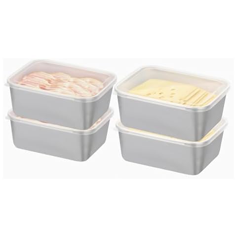 KNC 4 Pieces Stainless Steel Food Storage Containers Clear Lid, Refrigerator Fresh-keeping Airtight Leak Proof Stackable Box for Camping Trip Picnic Soup Salad Leftover, silver, HMC25 Cover
