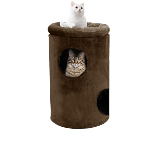 Image of Cat House with Plush Cushion, 2 Levels (Brown - FURR-12)