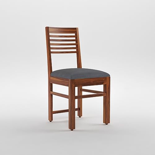 Image of Solid Sheesham Wood Dining Table 2 Seater | Two Seater Dinning Table with 2 Grey Cushion Chairs for Home | Wooden Kitchen Dinner Table 2 Seater | Dining Room Sets for Restaurants | Teak Finish