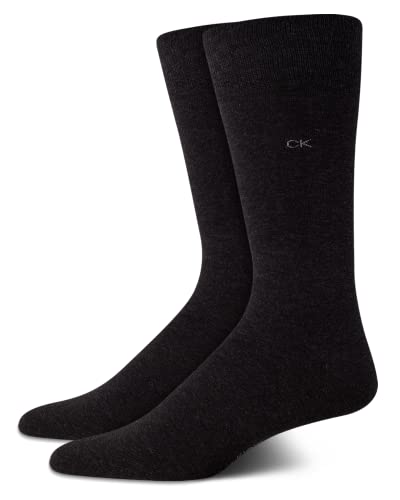 Calvin Klein Mens Dress Socks - 2 Pack Lightweight Stretch Soft Work Crew Socks for Men for Casual Business & Formal Wear Size 7-12 Dark Grey