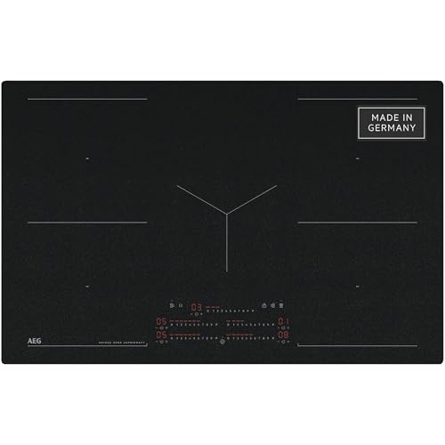 AEG Placa de inducción autosuficiente de 80 cm, fabricada en Alemania, 5 zonas flexibles con superficie de zafiro mate resistente a los arañazos, función de potencia, 2 combinaciones de puente de 2