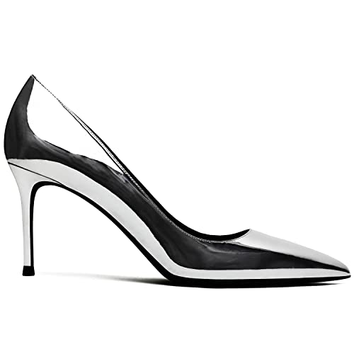MOOMMO Women Patent High Heels Pumps Shoes Pointed Toe Slip On Metallic Stiletto Heels Dress Shoes Pointy Closed Toe 3" Kitten Heel Dress Sandals Office Ladies Bridal Wedding Party 4-13 M US2