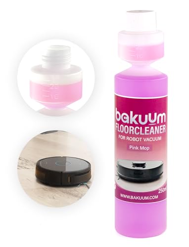 BAKUUM Fregasuelos PinkMop Concentrado Potente Limpiador Robot Aspirador, Aroma Duradero Sin Marcas ni Rayas. para Parque, Tarima, Cerámicos, Porcelánicos, Baldosas. 250 ml con dosificador.