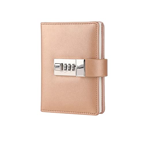 ALASON Cahiers A7 petit bloc-notes portable avec serrure calendrier planificateur papeterie boîte de rangement Fournitures de bureau ( Color : Light copper gold , Size : A7 ) Cover