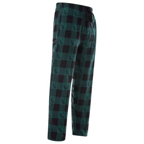 North 15 Boy's Super Soft, Buffalo Plaid with Deer Head, Polar Fleece Lounge Pants-1233B-Green-10-122