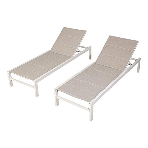 Iwicker 2 Pcs Patio Aluminum Chaise Lounges Outdoor Weather-Resistant Textilene Quick Dry Foam Padded Lounge Chairs With Adjustable Backrest And Wheels, Beige #TOP7