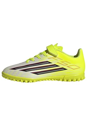 adidas Unisex niños F50 Club Hook & Loop Turf Football Shoes Kids, Team Solar Yellow 2/Core Black/Lucid Red, 35 EU