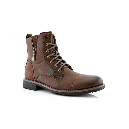 Ferro Aldo Reid MFA808561B Mens Casual Cap Toe Boot Motorcycle Zipper Boots Men, Dark Brown, 11